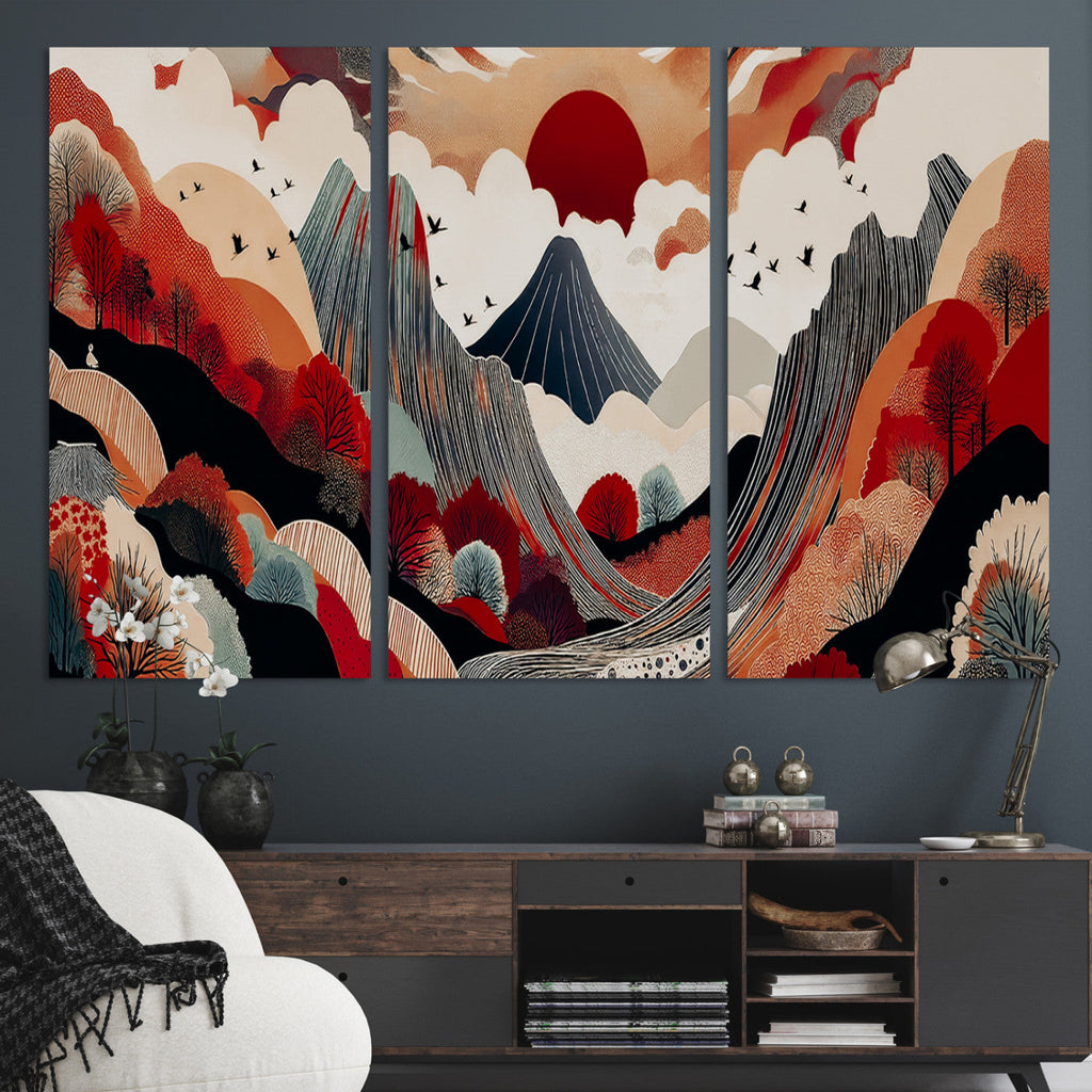 Abstract Mountain Wall Art | Framed Vibrant Landscape Canvas