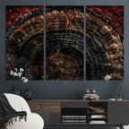 Dark Wood Ring Wall Art Canvas Print, Framed Abstract Tree Slice Print, Rustic Wood Grain Decor