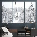 Snowy Ski Lift Wall Art | Framed Winter Mountain Canvas