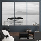 Whale Tail Wall Art | Framed Black White Ocean Canvas