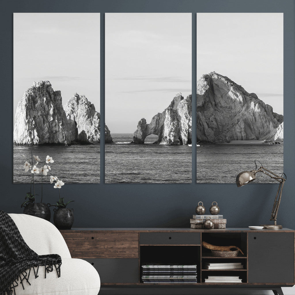 Coastal Wall Art | Framed Black White Ocean Canvas Artwork