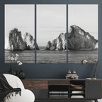Coastal Wall Art | Framed Black White Ocean Canvas Artwork