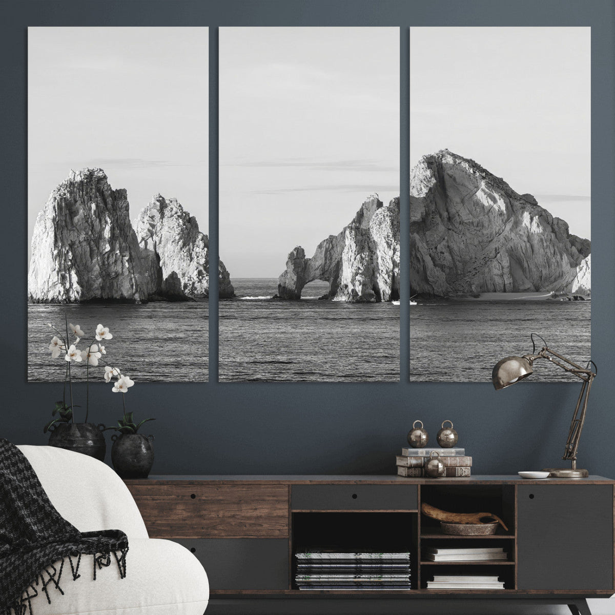 Coastal Wall Art | Framed Black White Ocean Canvas Artwork