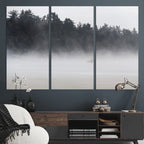 Surfer Fog Wall Art Canvas Print, Framed Foggy Beach and Coastal Surf Scene