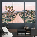 Joshua Tree Wall Art Canvas Print, Framed Desert Road Scene at Sunset