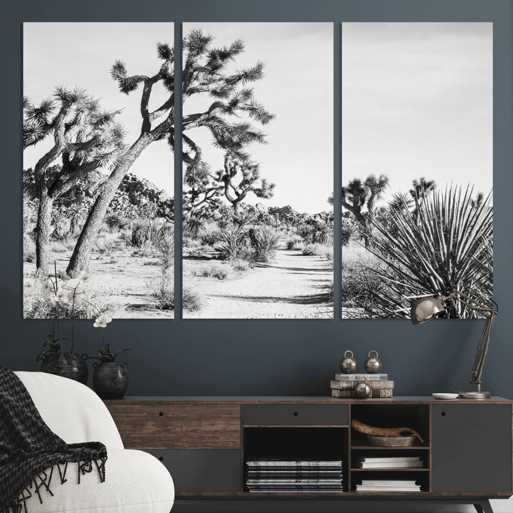 Joshua Tree Wall Art | Black & White Canvas Print, Nature Serenity Decor