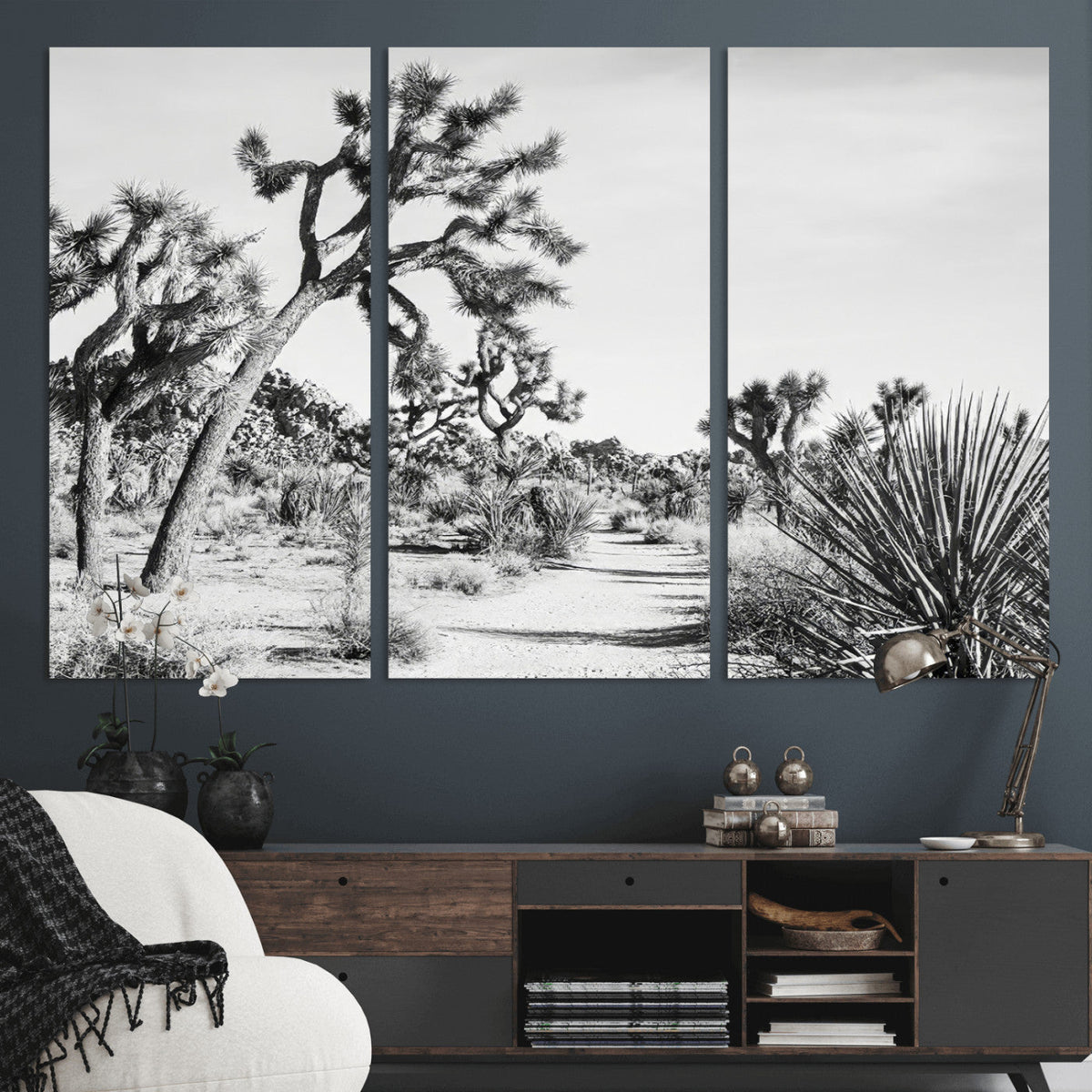 Joshua Tree Wall Art | Black & White Canvas Print, Nature Serenity Decor