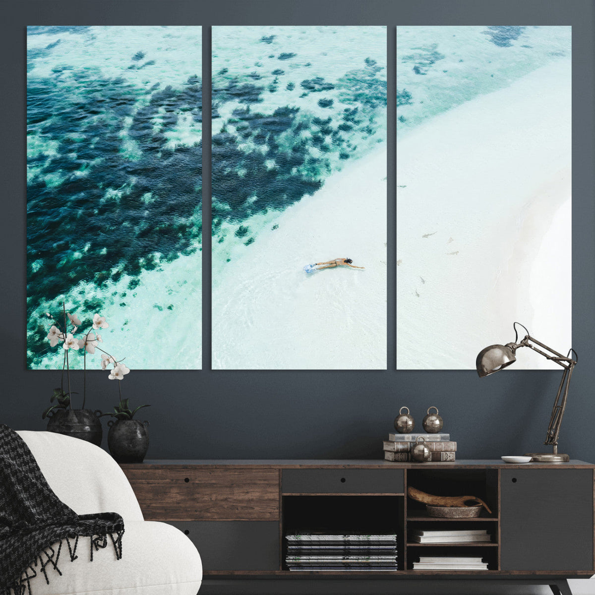 Minimal Beach Wall Art | Framed Ocean Swimming Canvas