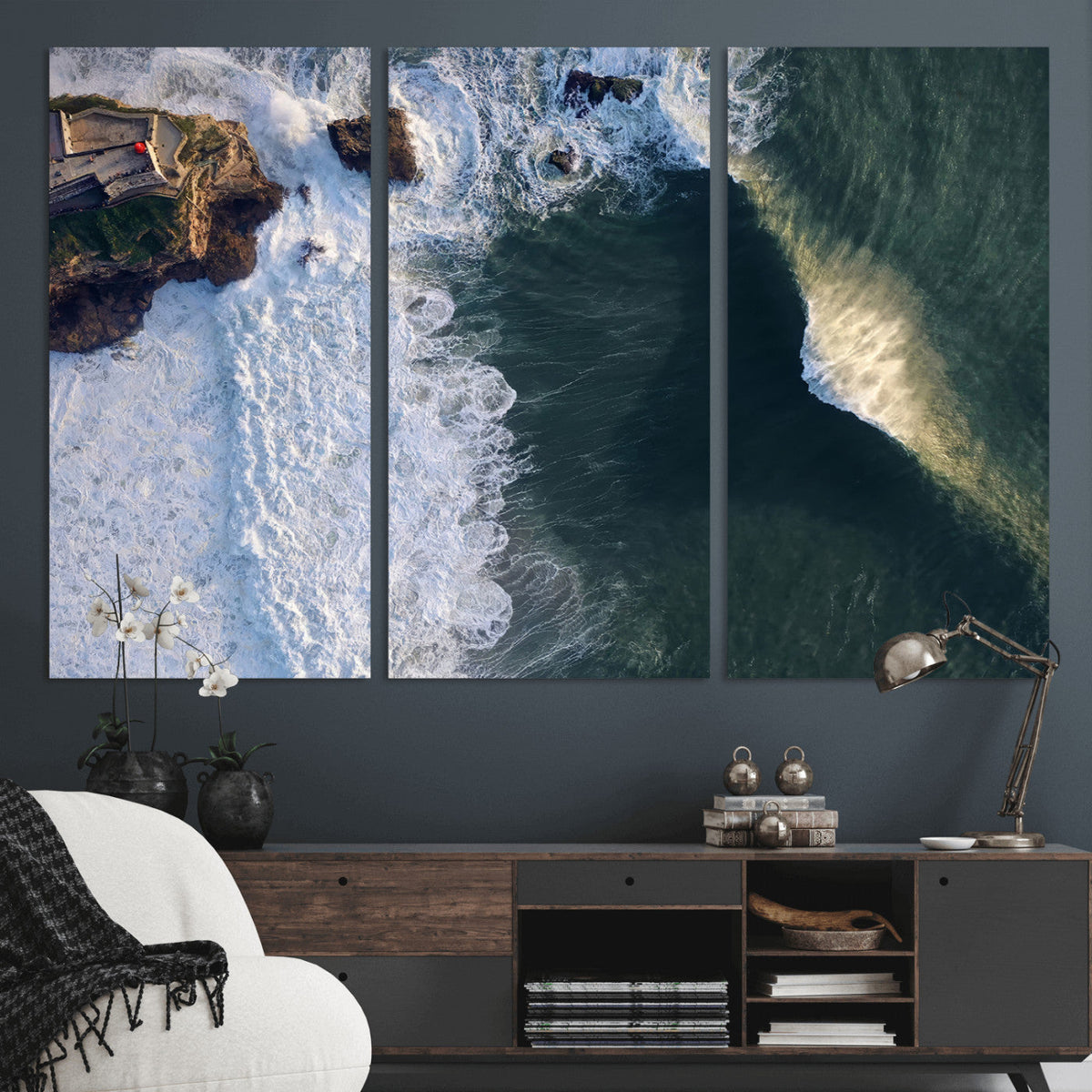 Ocean Wave Wall Art | Aerial Coastal View Canvas Artwork