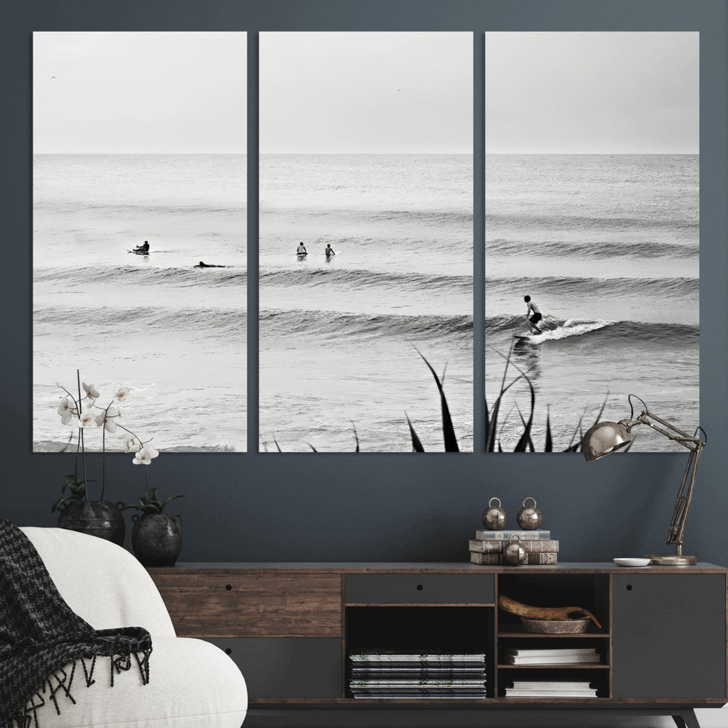 Surfer Silhouette Wall Art | Framed Calm Ocean Canvas