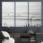 Surfer Silhouette Wall Art | Framed Calm Ocean Canvas
