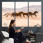 Wild Horse Wall Art Canvas Print, Framed Rustic Western Art, Desert Horse Scene