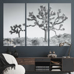 Joshua Tree Wall Art Canvas Print, Framed Black and White Desert Landscape Artwork