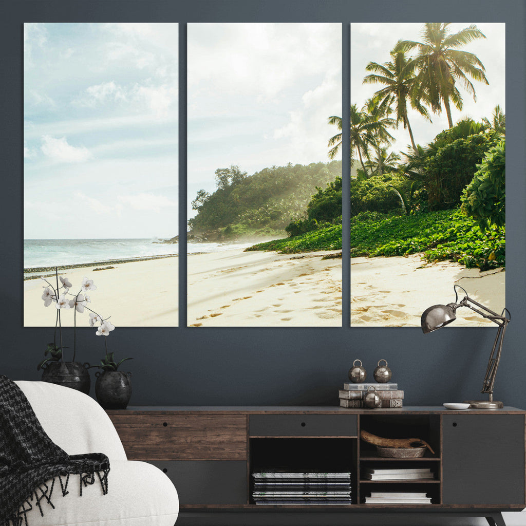 Relaxing Beach Wall Art Canvas Print, Framed Ocean View Coastal Serenity
