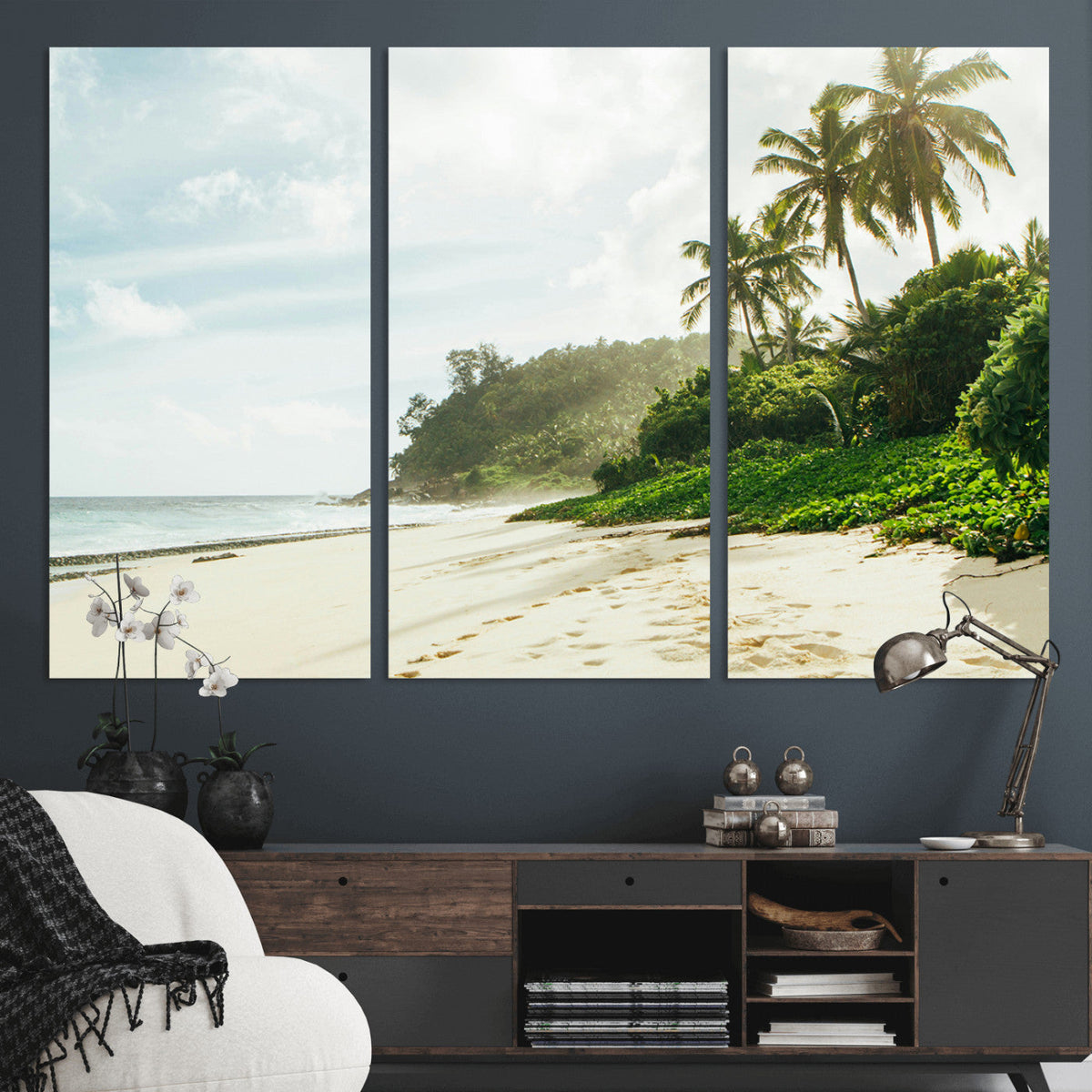 Relaxing Beach Wall Art Canvas Print, Framed Ocean View Coastal Serenity
