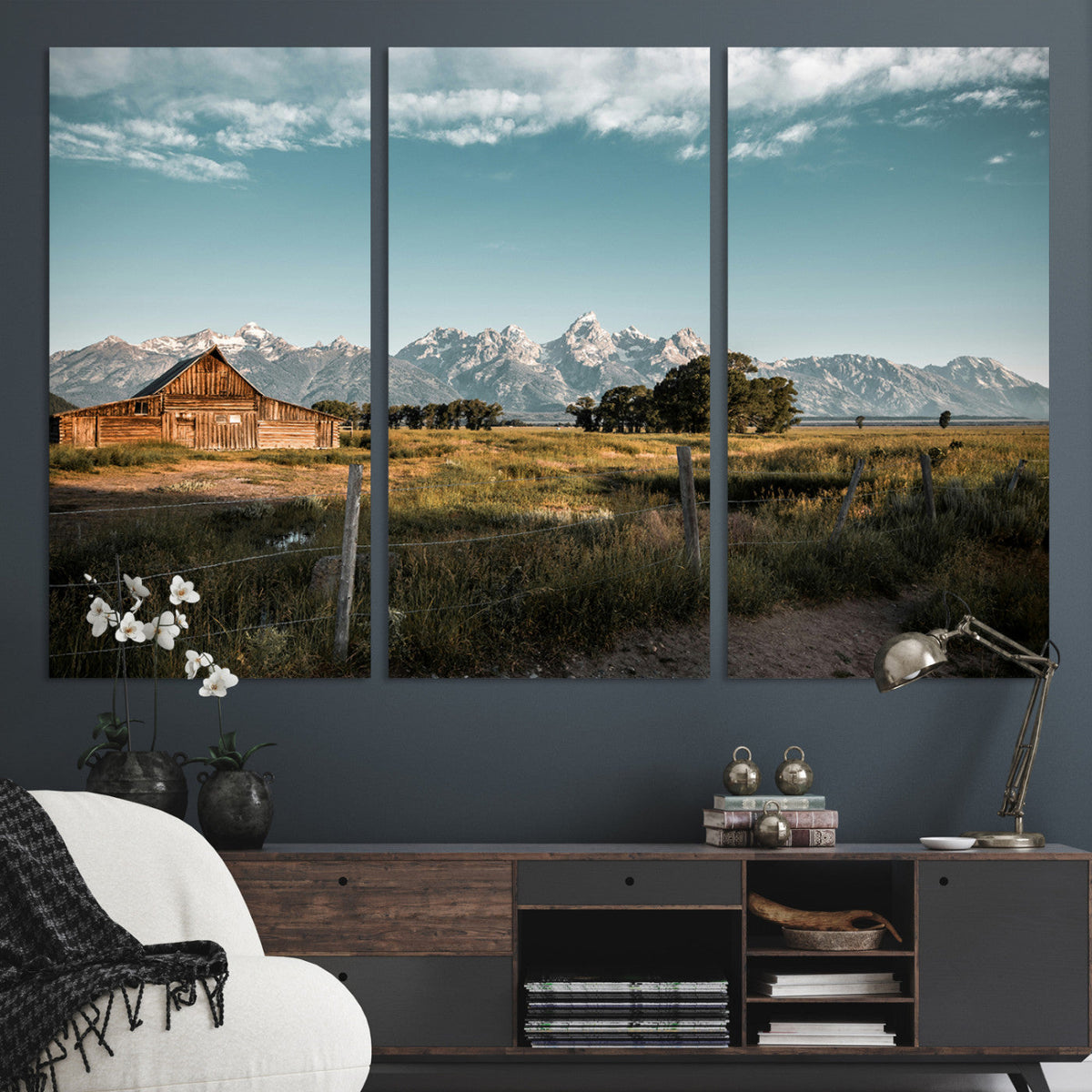 Rustic Farmhouse Wall Art Canvas Print, Teton Range Mormon Row Barn
