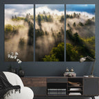 Tranquil Forest Scene Wall Art Canvas Print, Framed Moody Sunbeam Through Trees