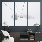 Ski Lift Wall Art Canvas Print, Framed Snowy Landscape Art, Alpine Adventure Nordic Minimalist Decor