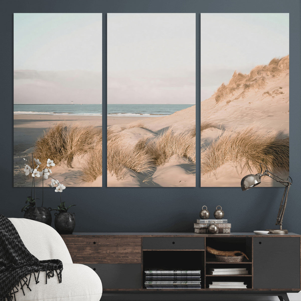 Beach Landscape Wall Art Canvas Print, Framed Sand Dune Photography, Minimalist Seascape Coastal Decor