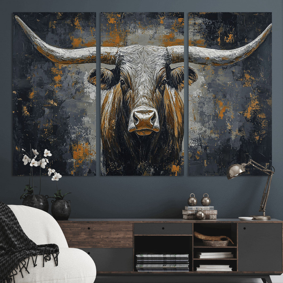 Rustic Bull Wall Art Canvas Print, Longhorn Wall Decor