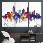 Atlanta Skyline Wall Art Canvas Print, Framed Colorful Watercolor Cityscape
