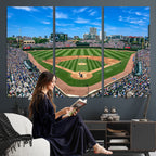 Wrigley Field Baseball Stadium Canvas Wall Art, Packed Crowd and Chicago Skyline