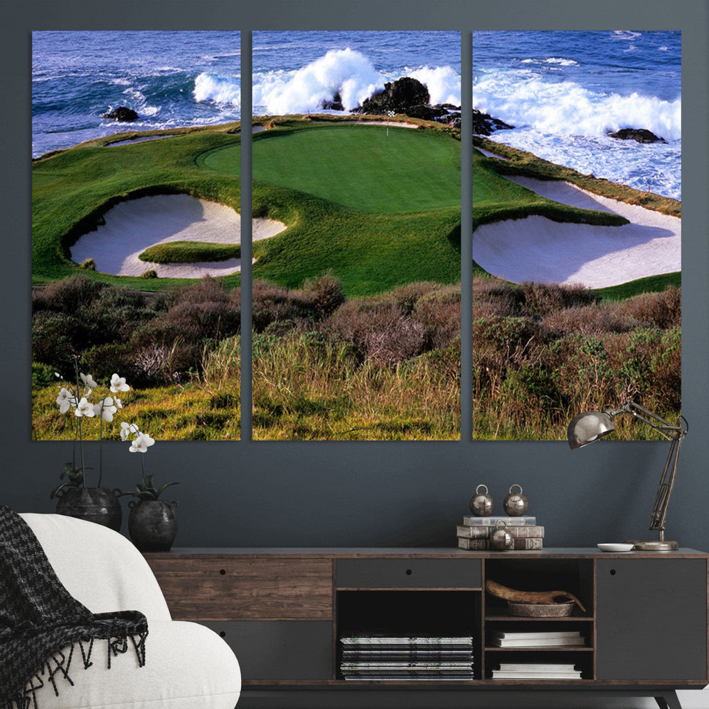 California Pebble Beach Golf Links Wall Art Canvas Print, Iconic Monterey Coastal Golf Course