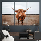 Longhorn Bull Wall Art Canvas Print, Framed Rustic Decor