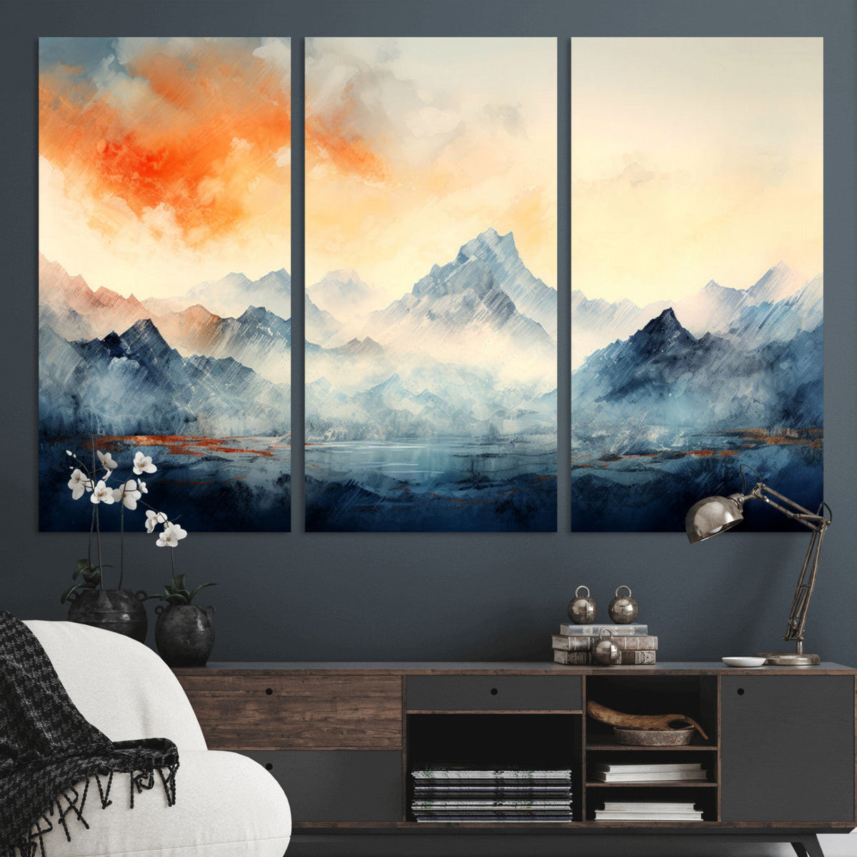 Warm Clouds Abstract Mountain Wall Art, Modern Landscape Canvas Print