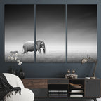 Elephant and Zebra Wall Art Canvas Print, Modern Artwork