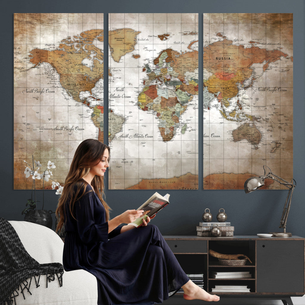 Vibrant Watercolor World Map Canvas Wall Art | Framed Travel Map