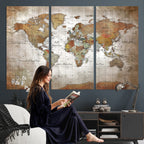 Vibrant Watercolor World Map Canvas Wall Art | Framed Travel Map