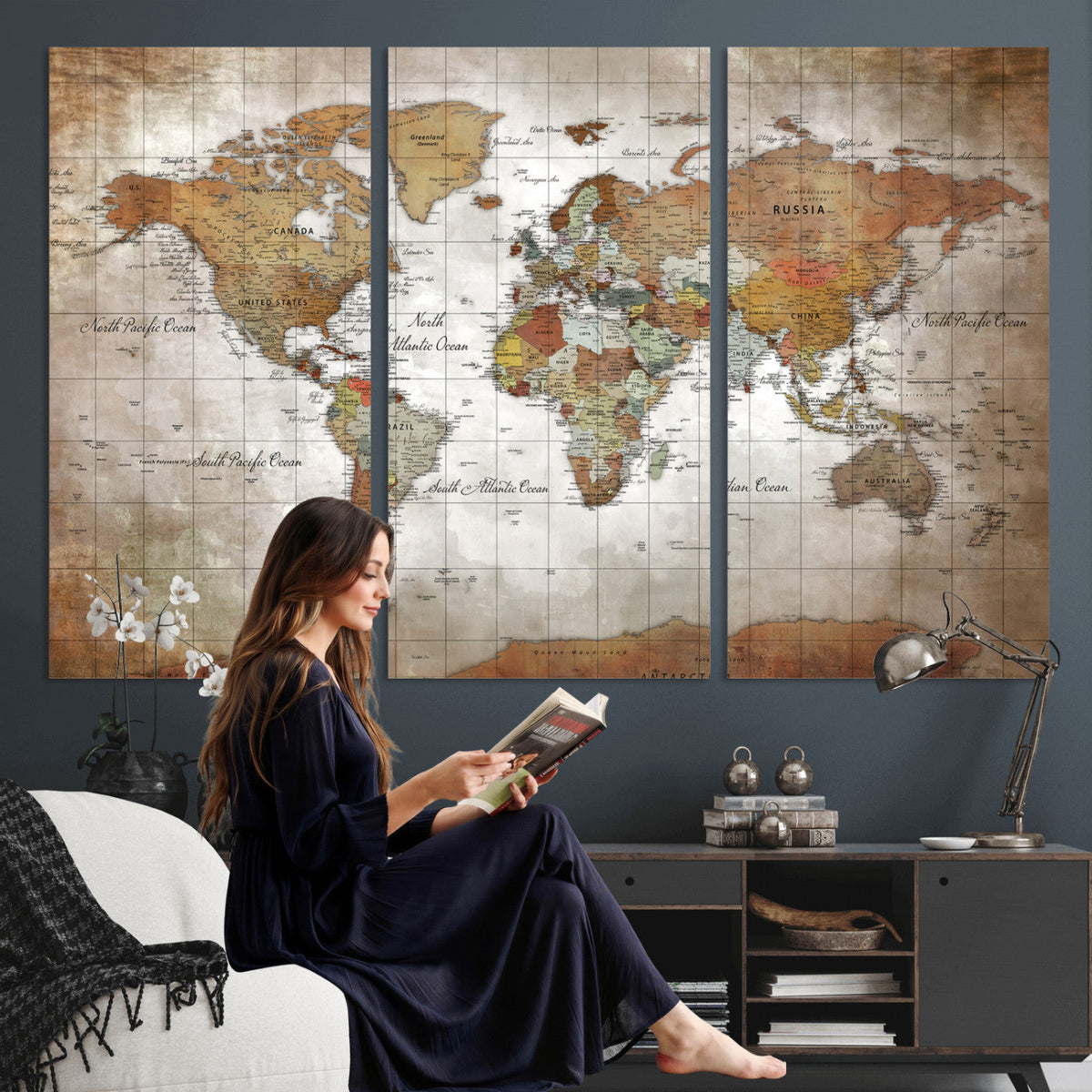 Vibrant Watercolor World Map Canvas Wall Art | Framed Travel Map