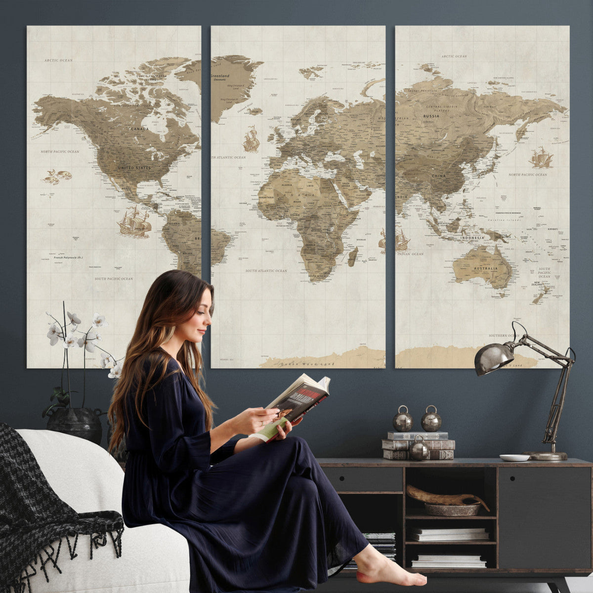 Detailed World Map Wall Art Canvas Print
