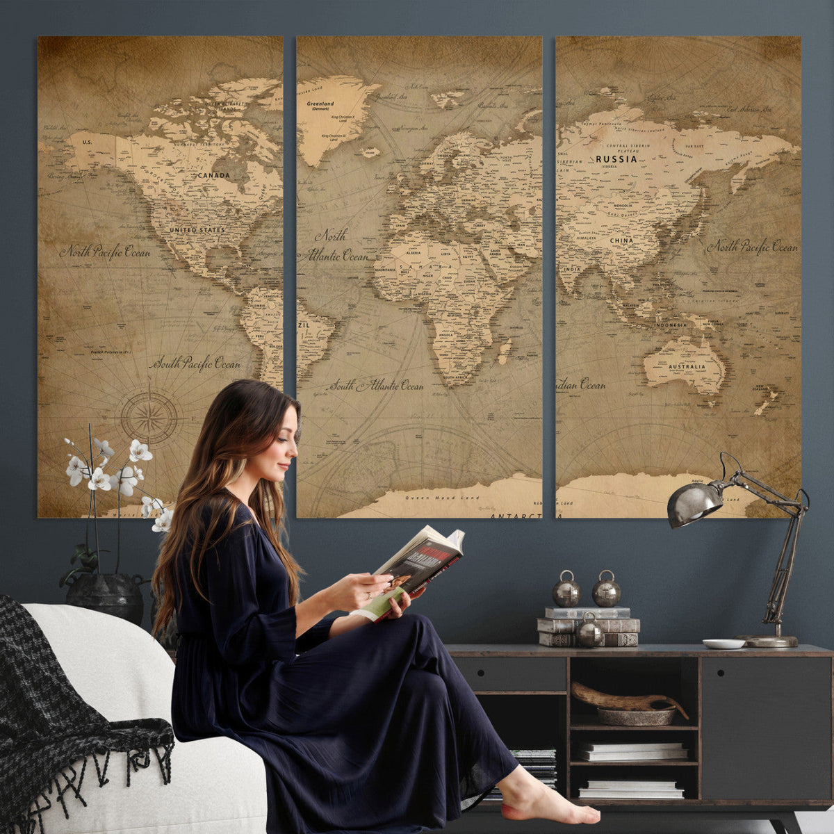 Dark World Map Canvas Print | Framed Travel Map Wall Art