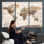 Modern World Map Canvas Print | Framed Travel Map Wall Art