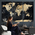 Framed Large World Map Wall Art Canvas Print for Living Room