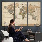 Framed World Map Wall Art for Home and Office Decor