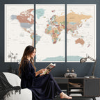 Pastel Colors World Map Wall Art Canvas Print