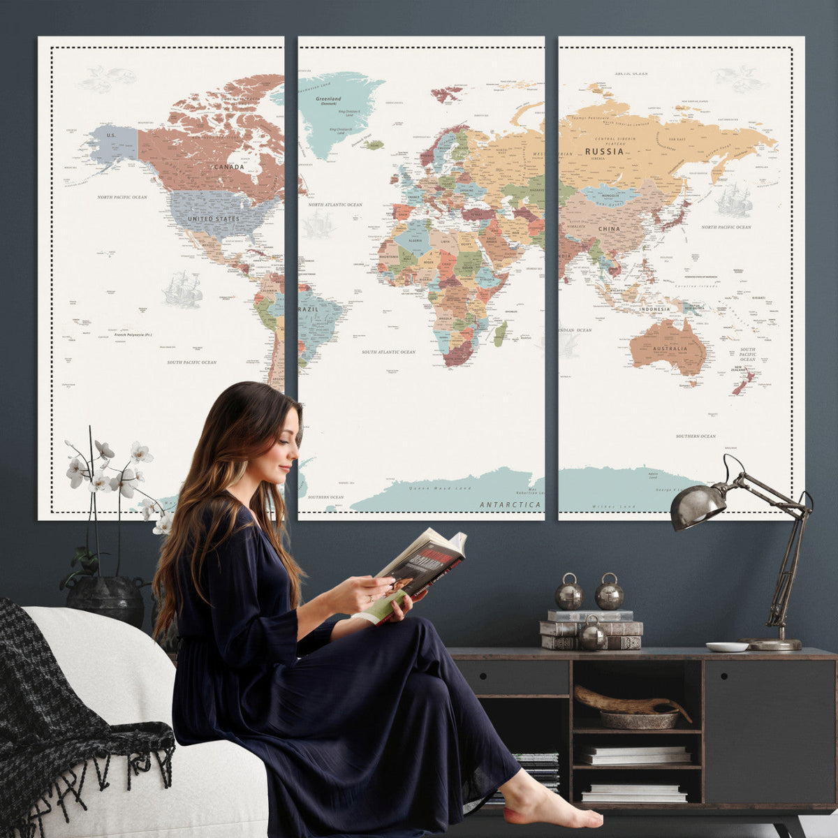 Pastel Colors World Map Wall Art Canvas Print