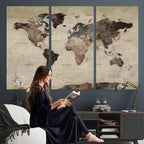 World Map Canvas Print, Detailed Map of the World, Adventure Gift for Couples and Anniversaries