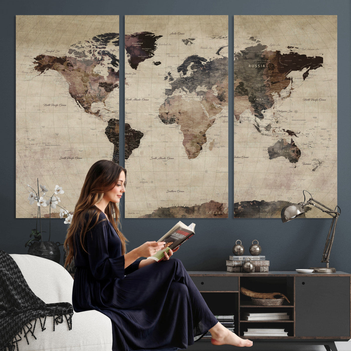 World Map Canvas Print, Detailed Map of the World, Adventure Gift for Couples and Anniversaries
