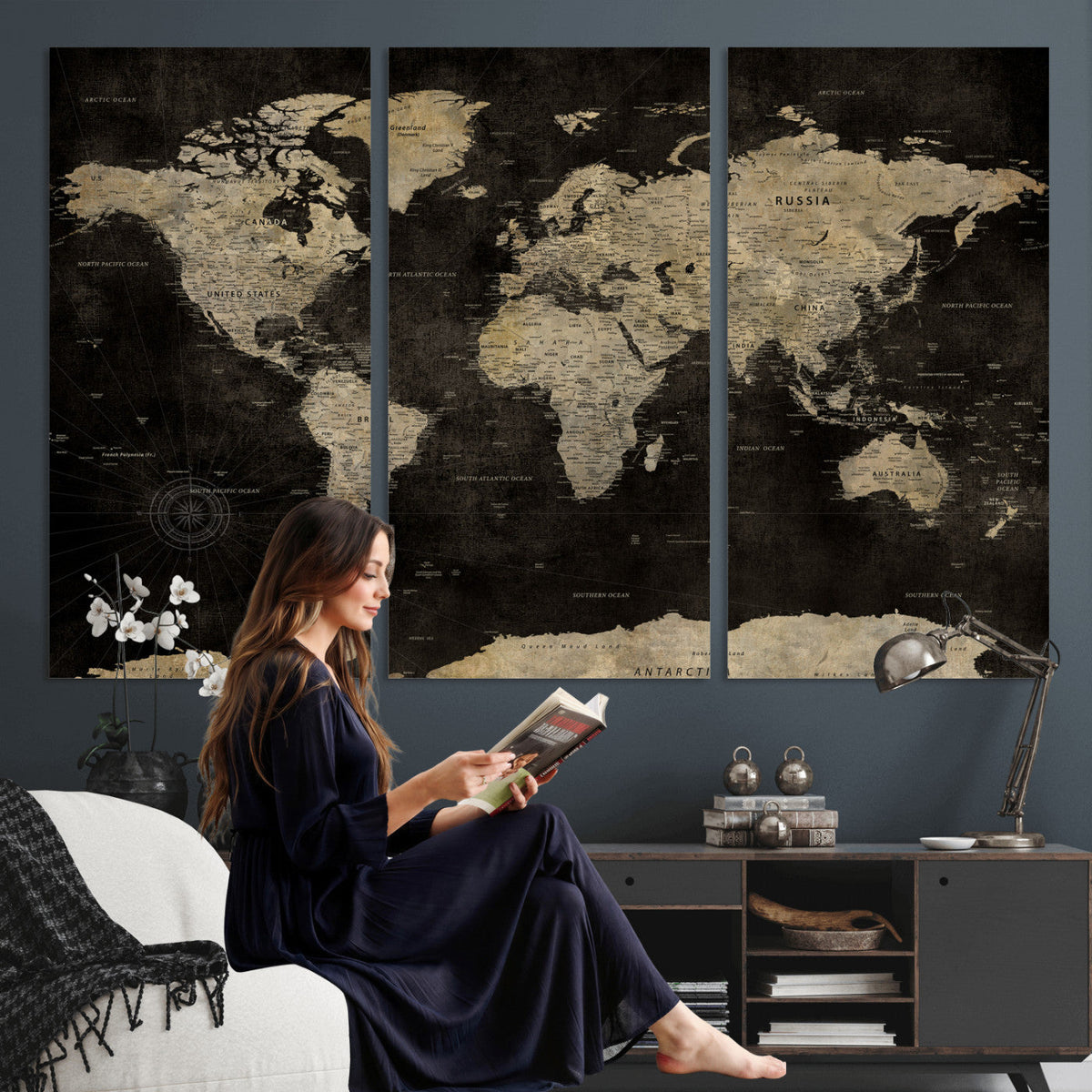 Push Pin World Map Canvas Wall Art Print, Interactive Travel Map