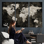 Vintage World Map Wall Art Canvas Print | Framed Large Map Wall Art