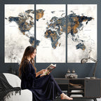 World Map Wall Art Canvas Print for Office Wall Decor
