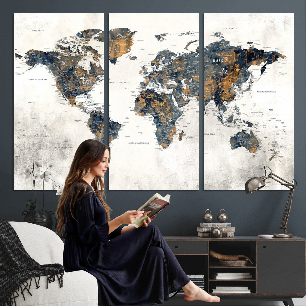 World Map Wall Art Canvas Print for Office Wall Decor