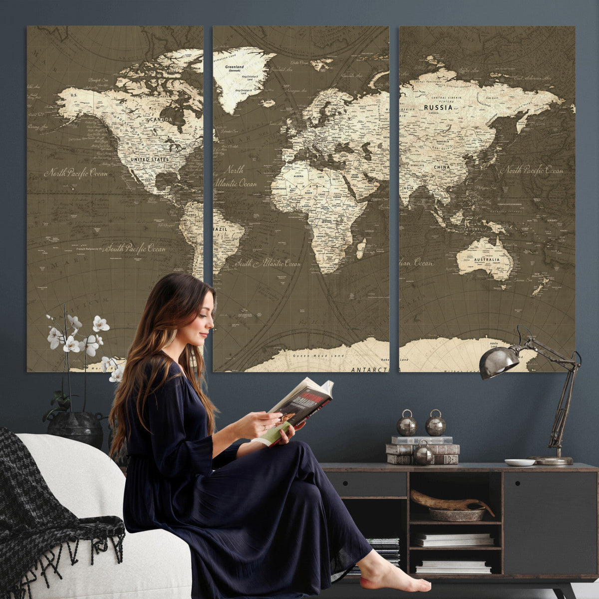 Vintage World Map Canvas Print | Framed Travel Map Wall Art for Couples