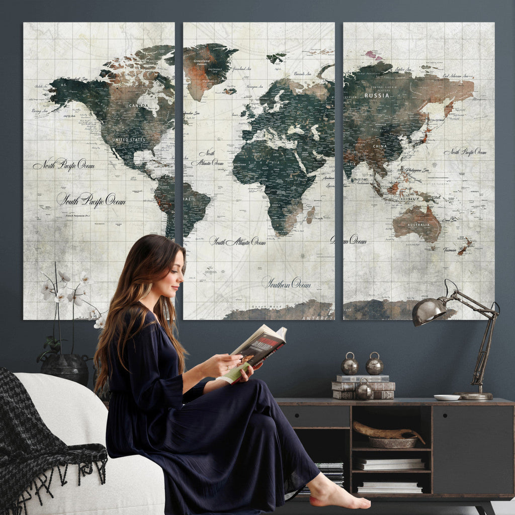 World Map Canvas Print | Framed Travel Map Wall Art for Couples