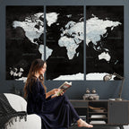 World Map Canvas Print | Framed Push Pin Wall Art, Color Splash Travel Map