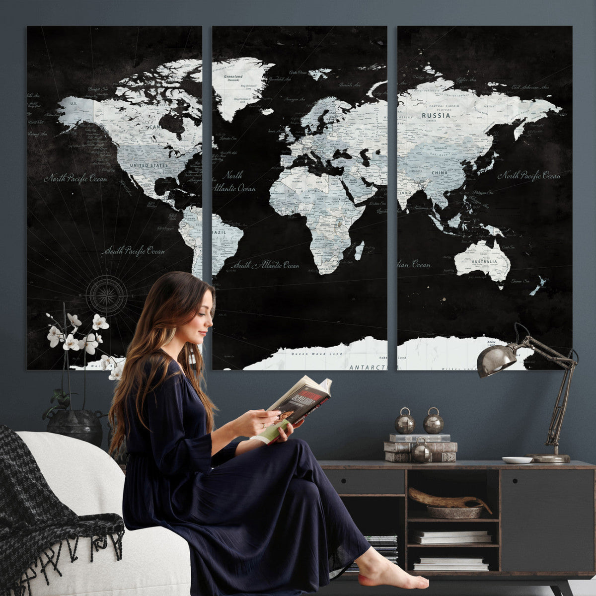 World Map Canvas Print | Framed Push Pin Wall Art, Color Splash Travel Map